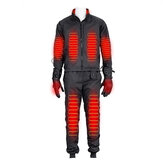 Combinaison de chauffage pour moto MIDIAN 12V Gants en cuir véritable Vêtements Pantalons Combinaison Veste à capuche pour conduite hivernale Imperméable Coupe-vent Manteaux chauffants