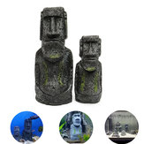 2PCS Resin Easter Island Statues Set Fish Tank Ornament Aquarium Decoration