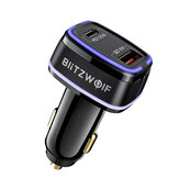 BlitzWolf® BW-SD8 118 واط 2-Ports 100W USB-C PD3.0 + 18 W QC3.0 USB Car شاحن محول الدعم AFC FCP SCP VOOC Fast شحن مع LED الغلاف الجوي ضوء آيفون 13 13 ميني 13 Pro ماكس لـ Samsung جالاكسي ملحوظ