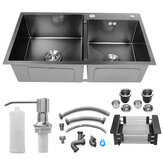 Black Paint Stainless Steel Thickened Sink With Soap Dispenser/Tray/Double Basin Sewer