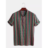 Męskie koszule z krótkim rękawem w paski w stylu vintage w stylu etnicznym