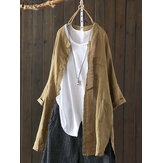 S-5XL dames asymmetrische vintage blouse met lange mouwen en knoopsluiting