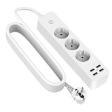 SFC08-1 2200W 10A EU Power Socket with 3 Outlets & 4USB Power Strip with 1.8M Extension Cord
