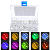 Σετ 100 τεμαχίων (10 χρώματα x 10 τεμάχια) LED διόδων,διαμέτρου 3mm και τάσης 3V,εκπέμποντων φως σε θερμό λευκό,πράσινο,κόκκινο,μπλε,κίτρινο,πορτοκαλί,μωβ,ακτινοβολία υπεριώδους και ροζ.