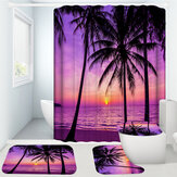 Waterproof Beach Purple Coconut Tree Pattern Shower Curtain Toilet Lid Cover Pedestal Rug Non-slip Bath Mat Bathroom Decoration Set