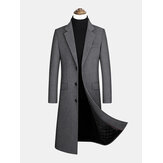 Mens Woolen Single-Breasted Flat Collar Casual Long Trench Coats With Flap Pocket