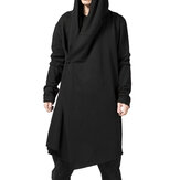 ChArmkpR Mens Casual Hoodies Mid-long Solid Color Cotton Loose Irregular Hooded Coats