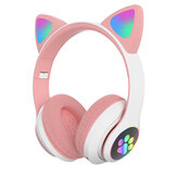 STN STN28 Bluetooth-headset Kattenoren Draadloos BT5.0 / 3.5MM Dual Mode RGB Licht bas Ruisonderdrukking Opvouwbare hoofdtelefoon voor volwassenen Kinderen Meisje Headset Ondersteuning TF-kaart