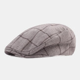 Men Cotton Plaid Pattern Casual Sunshade Forward Hat Flat Cap Beret Cap