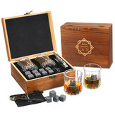 Whisky Stone Set Baban Herbruikbare IJsblokjes 8 IJsblokken 2 Whiskyglazen RVS Clips met Fleece Tas Houten Geschenk Beste Geschenk voor Mannen