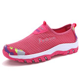 Mulheres Soft Slip On Casual Sport Mesh Respirável Flat Shoes
