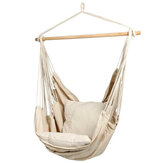 Indoor/Outdoor Hanging Rope Hammock Chair Swing Seats Wooden with 2Pcs Cushion