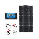 Panel solar monocristalino de 100W 12V + controlador solar + un par de cables de extensión de 3m + 2*clip de cocodrilo + 4*kit de soporte de montaje