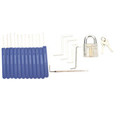 12pcs Blue Handle Unlocking Lock Pick Set Key Extractor Tool with Transparent Practice Padlock
