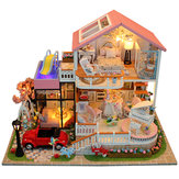 DIY Holz Miniaturen Pink Villa Puppenhaus Möbel LED Satz Kind Spielzeug Geschenk