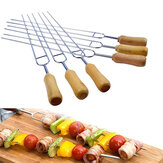 6 peças Espeto de churrasco em aço inoxidável em forma de U de 15,2 polegadas com cabo de madeira para churrasco