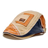 Collrown Men Cotton Colorblock Patchwork Breathable Sunshade Short Brim Casual Vintage Forward Hats Beret Flat Caps