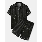 Herensterpatroon Gezellige Revere-kraag Zwart Home Casual pyjama set