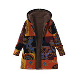 Ethnic Floral Printed Hooded Pockets Jackets Coats for Women