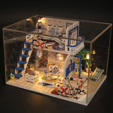 Hoomeda M032 Blue Seasidet DIY House met meubels Music Light Cover miniatuur Decor Toy