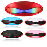 Altoparlante stereo portatile senza fili con design a forma di pallone da rugby e LED a colori.