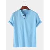 Mężczyźni 100% bawełniana koszulka z krótkim rękawem w kolorze jednolitym Henley na luzie