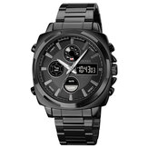 SKMEI 1673 Fashion LED Light Digital Watch Stainless Steel Strap 3ATM Waterproof Men Dual Display Watch