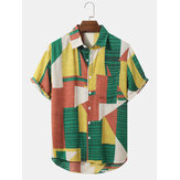 Camisas informales transpirables con bloques de color de vacaciones para hombre