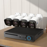 Hiseeu 4 caméras de sécurité IP POE H.265+ système de caméra NVR 8CH 5MP avec support audio, vision nocturne de 10m IP66 étanche Onvif