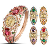 Montre-bracelet rétro pour dames avec fleur de diamant Deffrun