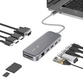 BlitzWolf® BW-TH11 11-in-1 USB-C Data Hub مع Dual 4K @ 30Hz HDMI Ports 1080P 60Hz VGA Port USB3.0 USB2.0 1000 Mbps RJ45 LAN SD TF بطاقة فتحات تصل إلى 100 واط Type-C PD شحن