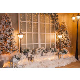 0,9x1,5 м 1,5x2,1 м 1,8x2,7 м Наклейки снежной ели на фотографиях Рождества Снежная уличная лампа Окно Полотно фона для фотостудии