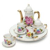 8 adet Porselen Vintage Çay Seti Çaydanlık Kahve Retro Çiçekli Fincanlar Oyuncak Ev Dekorasyonu