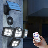 Lampade solari esterne 192/198 LED COB con sensore di movimento a 4 teste, illuminazione ad angolo ampio di 270 gradi, lampada solare impermeabile per giardino a parete con telecomando