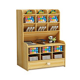 Soporte para bolígrafos de 6 capas con cajón, organizador de escritorio de madera para almacenamiento, caja de bricolaje, suministros de oficina en casa