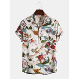 Mens Holiday Classic Floral Impresso Manga curta Casual Henley Shirts