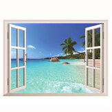 3D Hawaii Tatil Deniz Manzaralı Plaj Pencere Görünümü Çıkartması Duvar Sticker
