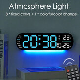 LED-Digital-Wanduhr Ambient Light, Fernbedienung, elektronische stumme Uhr mit Temperatur, Feuchtigkeit, Datum, Woche, Timing-Funktion