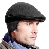 Mens Woolen Warm Ear Flaps Beret Hat Outdoor Fleece Lining Casual Forward Cap