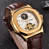 Gold Case Men Watch Moon Phase Business Style Leather Strap Automatic Mechanical Watch