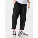 Pantalon décontracté confortable pour homme 100% coton à rayures avec cordon de serrage