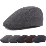 Winter Warm Wool Beret Caps Solid Casual Adjustable Cabbie Hat For Mens