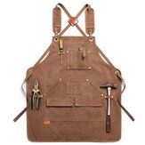 Strapazierfähige Arbeits-Schürze aus gewachster Canvas-Baumwolle mit Werkzeugtaschen, überkreuzten verstellbaren Trägern für Holzarbeiten und Malen