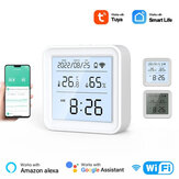 Smart WiFi Igrómetro Termometro Sensore per il monitoraggio della temperatura e dell'umidità interno, funziona con Alexa e Google Home, grande precisione, controllo remoto tramite app, sincronizzazione del tempo e visualizzazione del tempo.