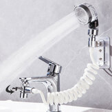 Lavatório do banheiro para lavar o rosto e chuveiro externo flexível para lavagem de cabelo com torneira de água