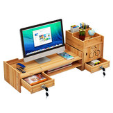 Soporte para monitor de computadora de escritorio de madera con almacenamiento de archivos, estante para LED LCD y con/sin bloqueo de cajón