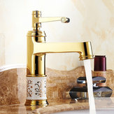 Misturador de água quente e fria para lavatório clássico europeu em ouro, torneira única de montagem em deck de cobre