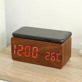 Horloge numérique électronique en bois avec fonction de chargement sans fil