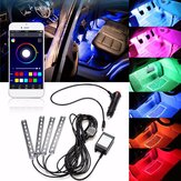4 Adet LED Araba Iç Dekorasyon Işıkları Zemin Atmosfer Işık Şeridi Telefon App Kontrol Colorful RGB