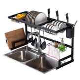 Estante para secar platos de acero inoxidable con soporte para cubiertos y estante de drenaje de herramientas